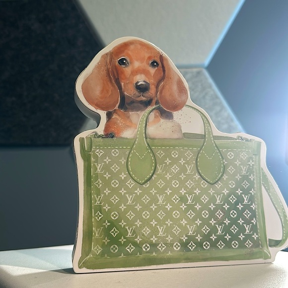 New Louis Vuitton Dog Illustration with Green Bag Home Decor - Picture 2 of 3